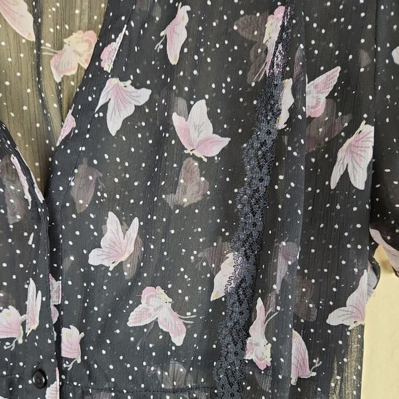 Kirra‎ Butterfly Polyester Top lace lined black sheer lightweight L puff sleeve - Picture 3 of 9